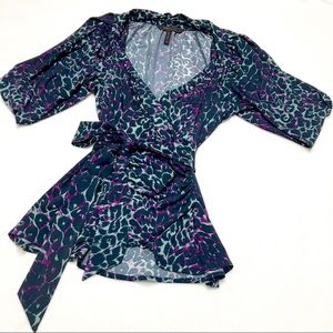 BCBGMaxAzria  Printed  Surplice Wrap Tied Top